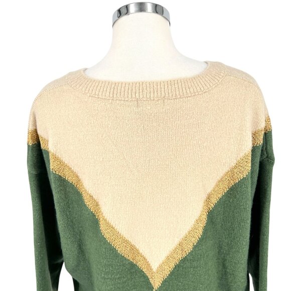 Aaron & Amber Chevron V-Neck Sweater Beige Gold Green Size Medium - Picture 7 of 12